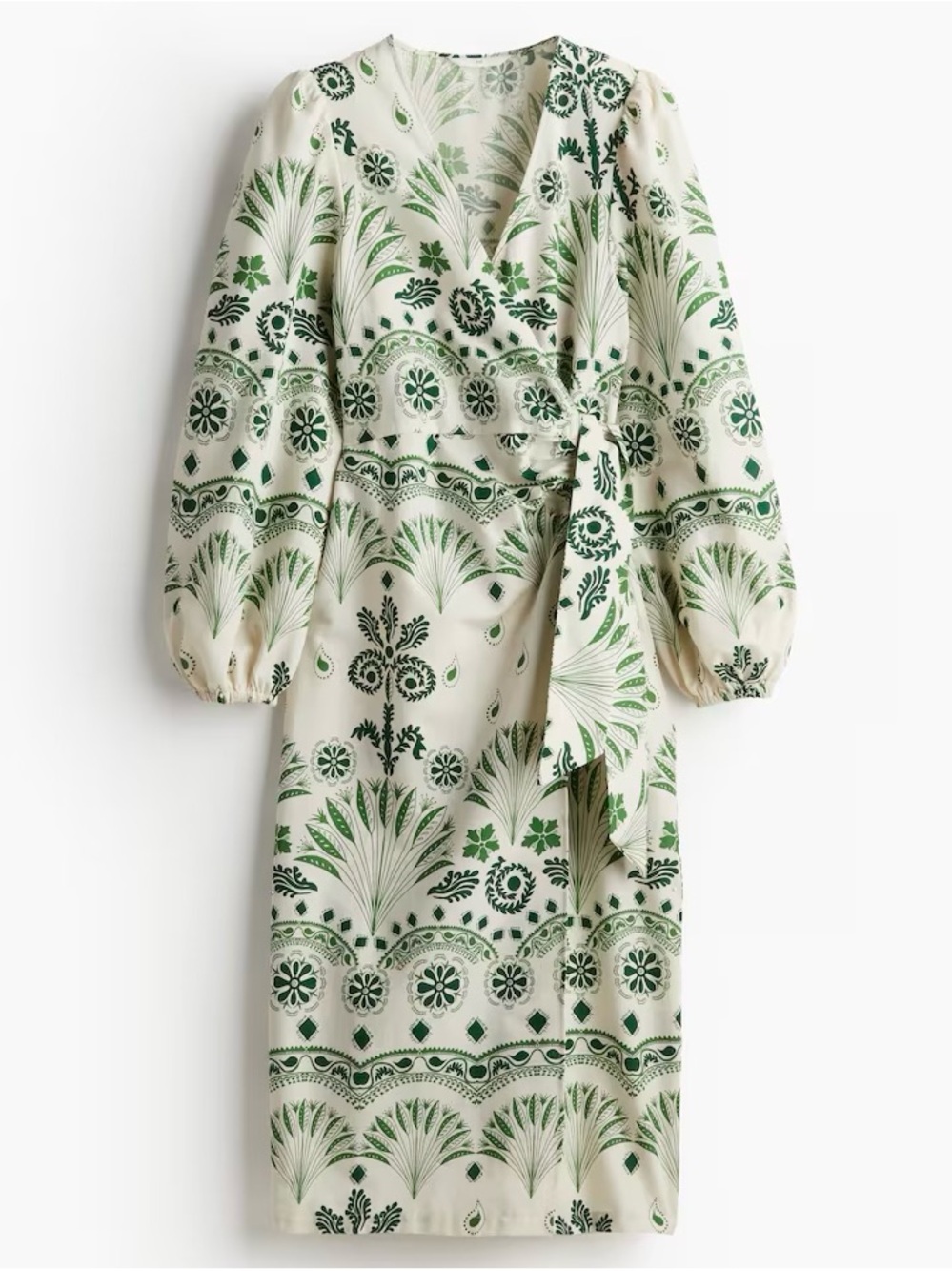 H&M Green Botanical Print Wrap Summer Dress